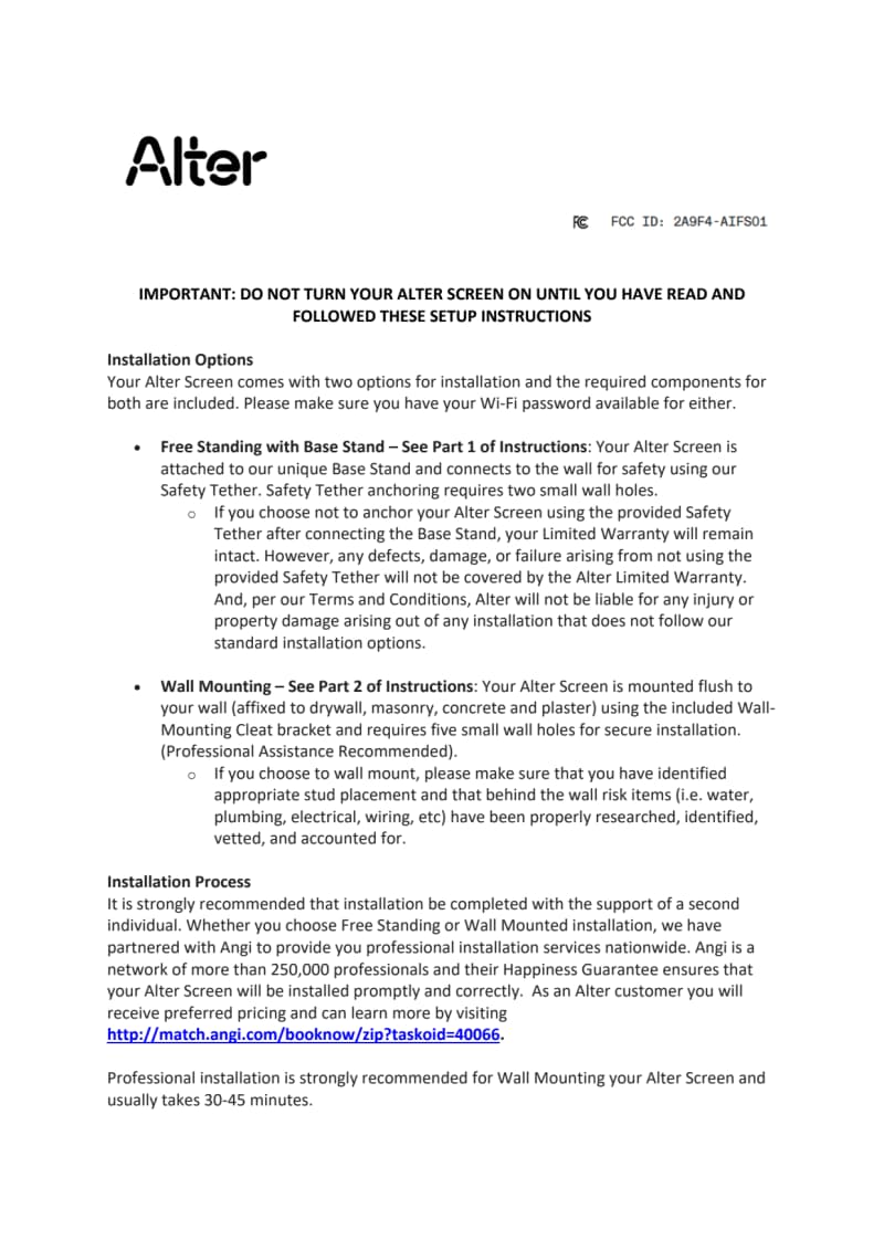 screen setup instruction page 1